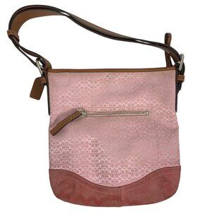 COACH F10944 Signature Logo Jacquard Suede Pink Shoulder Crossbody Bag + Tag